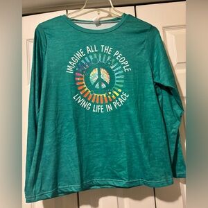 New Retro Teal Peace Graphic Long Sleeve Shirt